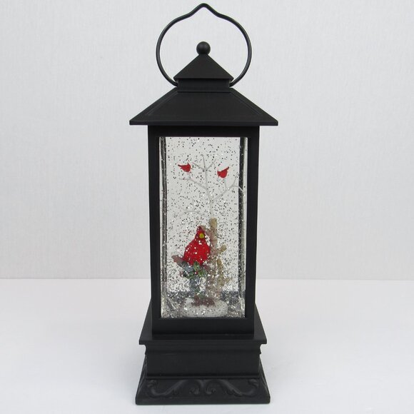 Holiday Spinning Silver Glitter Lighted Lantern Cardinals Christmas Decor - Picture 1 of 13